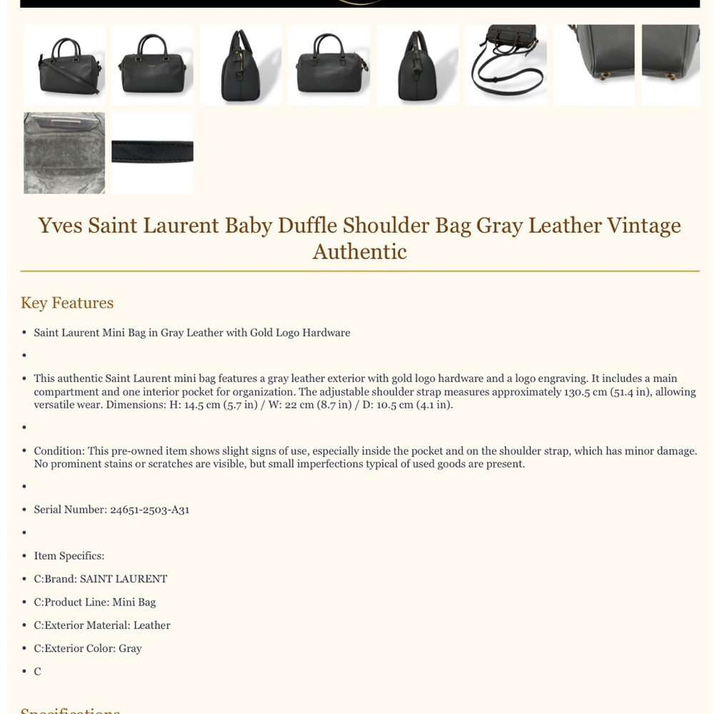 Saint Laurent Dark Gray Leather Satchel - Picture 10 of 10